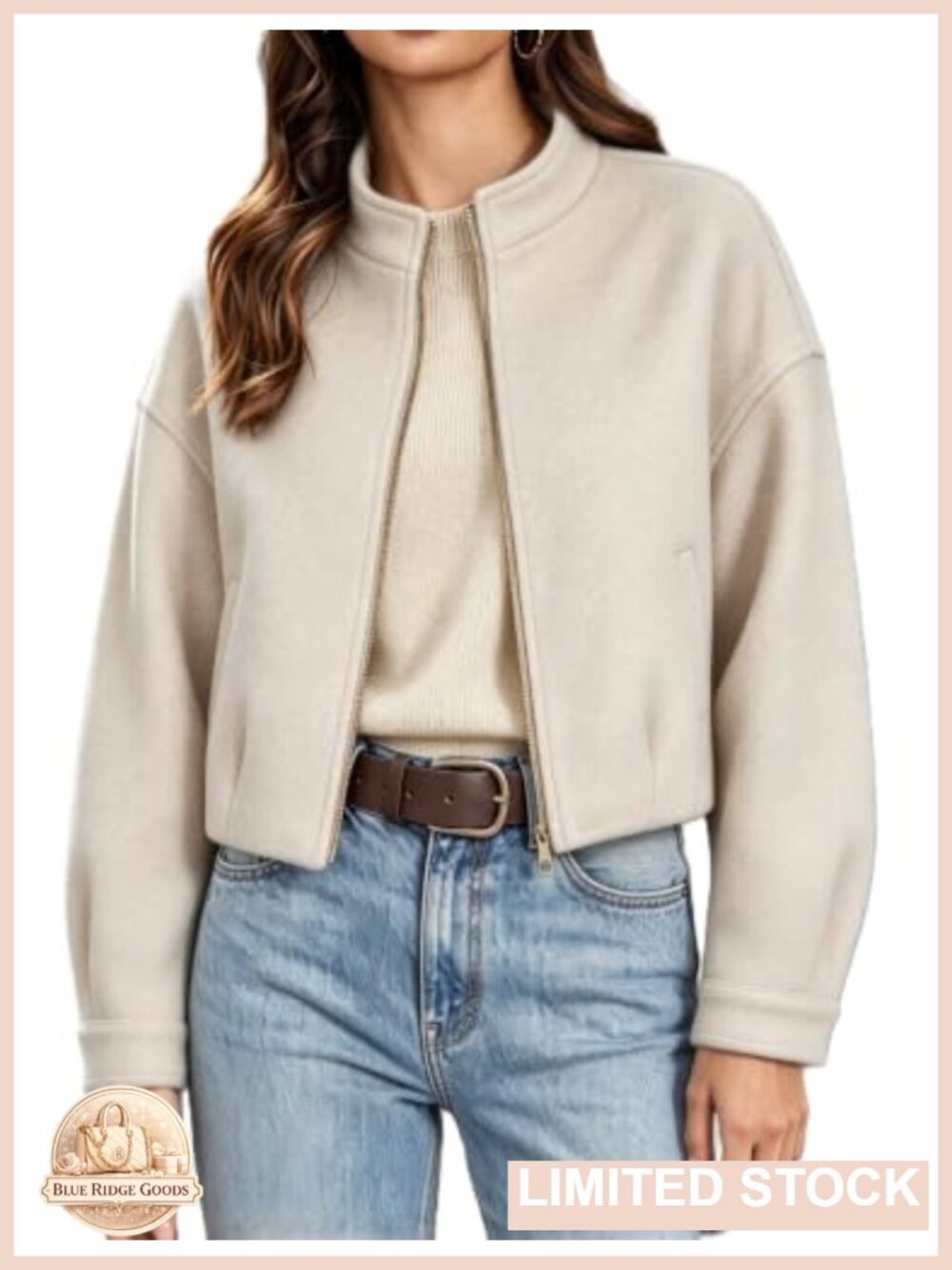 Cropped Faux Suede Bomber Jacket Zip Up Casual Coat
